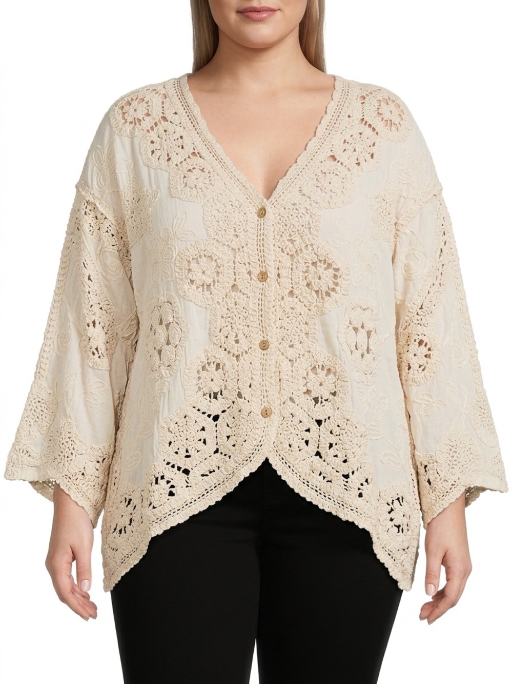 LIV Los Angeles Cream Crochet Lace Top